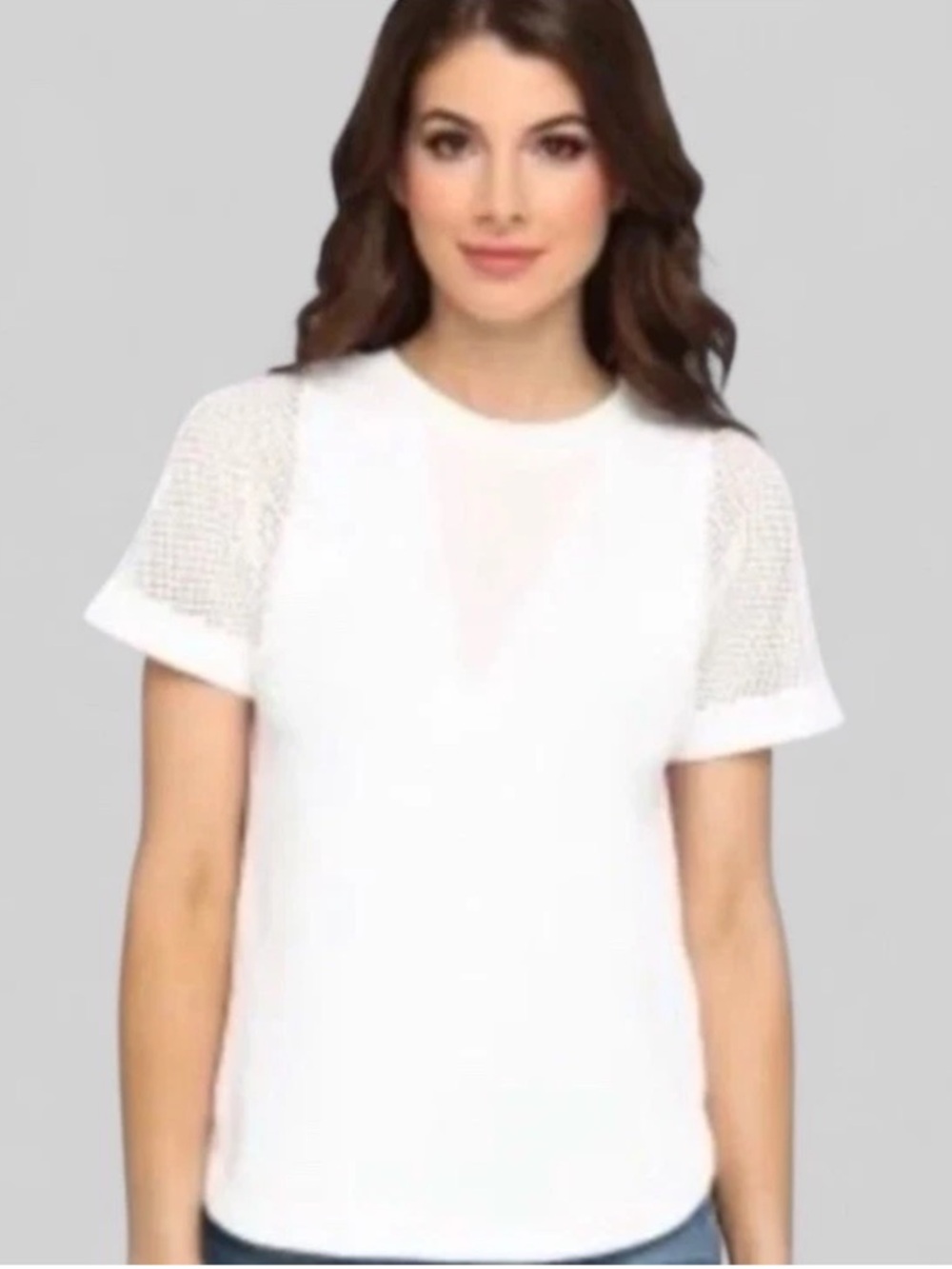 Rebecca Taylor White Textured Mesh Crewneck Short Sleeve Top Size 2